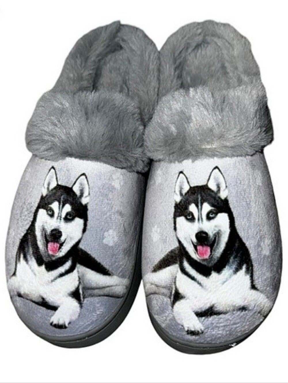 Siberian Husky Snuggs Slippers Plush, Memory Foam, Non-slip Sole L/XL US 8.5-11